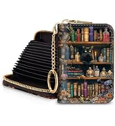 Blusabaca Bookshelf and Cat Credit Card Holder for Women, Small RFID Wallet with Zipper, Card Key...