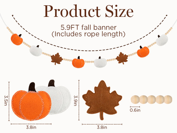 Handmade Felt Pumpkin Maple Leaf Beads Garland