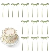 30 Pack Sage Green Bow Cake Toppers Ribbon Bows for Cake Bow Cupcake Toppers for Camping Birthday...