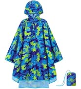 WAWSAM Lightweight Rain Poncho Kids, Ponchos for Kids Waterproof Reusable Hooded, Kids Poncho Rai...