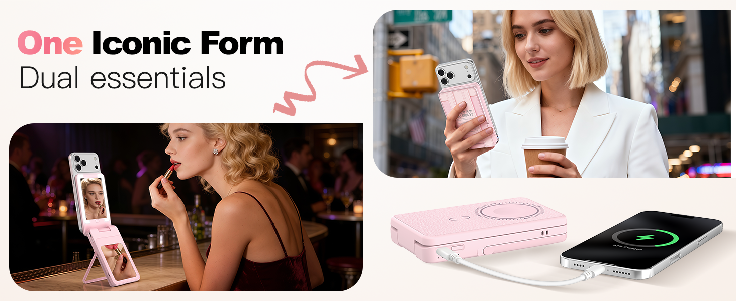 Magnetic Wireless Power Bank with LED Makeup Mirror