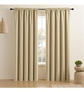 CUCRAF Beige Blackout Curtains 84 inch Length 2 Panels Set, Rod Pocket Room Darkening Drapes for ...
