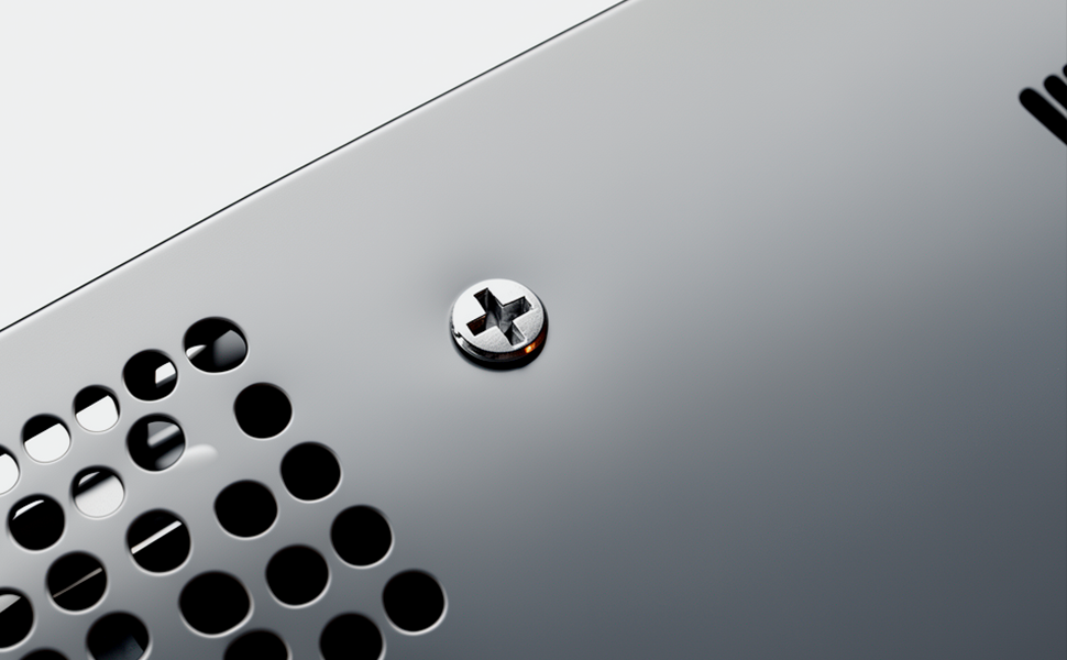 Silver Phillips screw flush on laptop metal panel