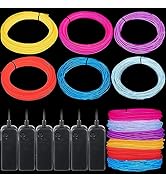 Meonum 6 Pack 16 FT EL Wire Neon Wire Light Wearable, LED Lights 360° DIY Cuttable Glowing Rope L...