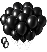 Black Balloons Party Decorations 100 Pack 12 inch Round Halloween Latex Balloons for Black Themed...
