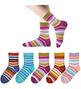 Marchare Girls Cotton Crew Socks Kids Casual Socks School Socks Rainbow Stripes 5 Pack
