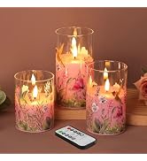 Girimax Pink Hummingbird Glass Flameless Candles with Remote, Flickering LED Pillar Candles Batte...