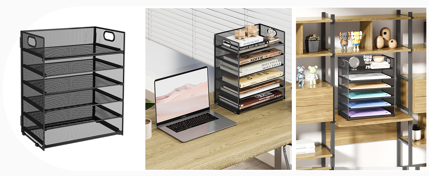 tray on desk and shelf