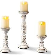 Homemory Farmhouse Wood Candle Holders for Pillar Candles Set of 3, Rustic Candle Holders for Tab...
