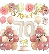 Froova 70th Birthday Decorations for Women Dusty Blush Pink Birthday Balloons Happy 70th Banner C...