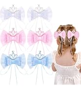 OAOLEER 6PCS Princess Crown Hair Clip Bows, Glitter Tulle Hair Bows for Girls Toddler Tiara Crown...
