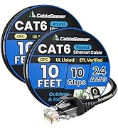 Cat 6 Ethernet Cable 10ft (2 Pack), Indoor&Outdoor, High Speed 10Gbps 24AWG Pure Copper Network C...