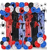 BAHABY Spider Birthday Decorations Set, Include HAPPY BIRTHDAY Red Black Balloons, 2 Pack Tinsel ...
