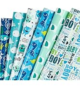 WRAPAHOLIC Baby Boy Wrapping Paper Sheet - Boy Lettering and Dinosaur Design for Birthdays, Party...