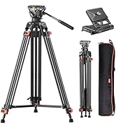 COMAN 74" Camera Tripod, Heavy Duty Video Tripod for Camera with Fluid Head and Aluminium Alloy M...