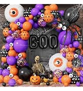 Halloween Balloon Garland Arch Kit, 138PCS Purple Orange and Black Balloons with BOO Foil Balloon...