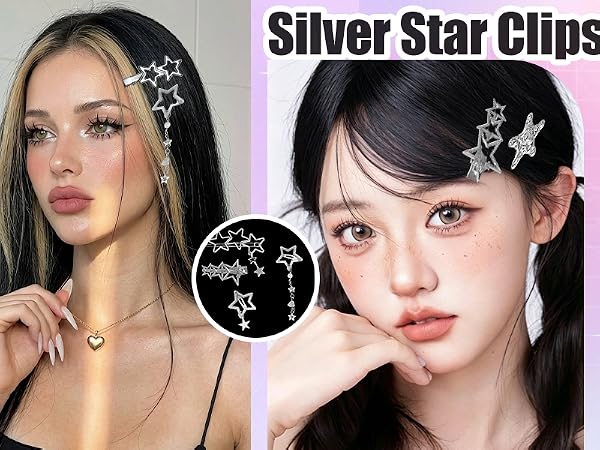 silver hair clips y2k
