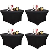 Fixwal 4 Pack 60 Inch Round Tablecloth, Fitted Spandex Round Table Cloths - Washable Black Stretc...