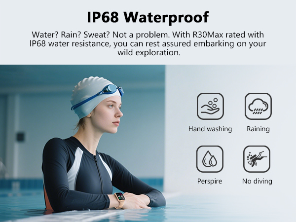 3ATM waterproofing ensures safe use during swimming, rain, hand/face washing, and sweating.