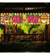 OuMuaMua Hawaiian Luau Party Decorations, Aloha Party Decorations, Tiki Decorations Aloha sign wi...