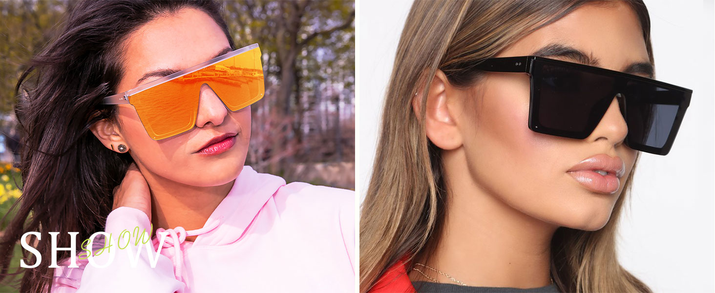 LYZOIT Square Oversized Sunglasses for Women Men Big Flat Top Fashion Shield Large UV Rimless Shades