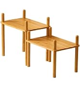 Bamboo Cabinet Organizer Set (2) - Counter Shelf Organizer & Bamboo Organizer Bins Fit, Expandabl...