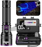 365nm UV Black Light Flashlight Rechargeable with Filter Lens & LCD Display | 4-Core LED, 30w Pro...
