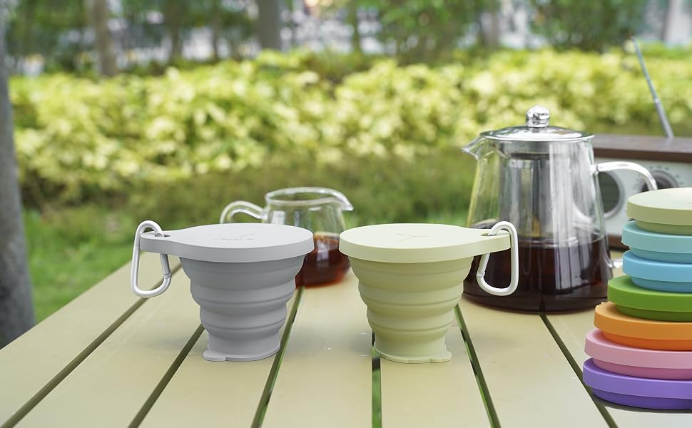 Collapsible Cup - Silicone Collapsible Travel Cup - Folding Cup - Camping Cup with Lids
