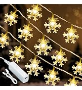 Lakumu Rechargeable Christmas Decorations Lights, 20FT 40 LED Snowflake String Lights Battery Ope...