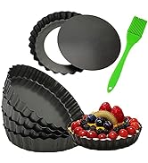 6 Pack 5 Inch Mini Tart Pans with Removable Bottom Round Nonstick Quiche Pan, Heavy Duty Fluted S...