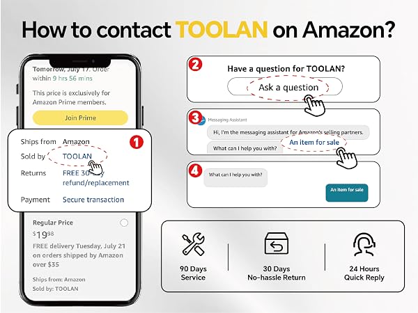 Contact TOOLAN on for 90-day Service, 30-day returns, and 24/7 support via messaging.