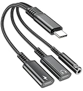 USB-C to 3.5mm Headphone and Charger Adapter, 3 in 1 Type C Aux Splitter Charger Headphone Jack D...