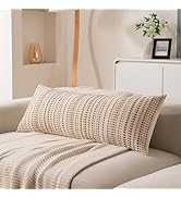 KOOLIFE Boho Long Lumbar Body Decorative Throw Pillow Covers 14x36 Inch Pack of 1 Beige Woven Str...