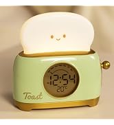Aokpsrt Alarm Clock for Kids, Cute Toast Night Light Alarm Clocks for Bedrooms, Dimming Rechargea...