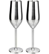 TJ Unbreakable 8 Oz Stainless Steel Champagne Flutes (2 Pack)- Silver Champagne Glasses - Reusabl...