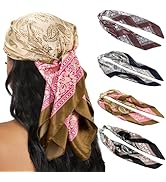 HBselect 4PCS Head Scarf for Women 35” Head Scarves Silk Like Satin Neck Scarfs Square Bandana Ha...