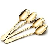 IQCWOOD 304 Stainless Steel Sporks, 4-Pack 7.2-Inch Gold | Heavy Duty Salad Forks for Pasta, Soup...