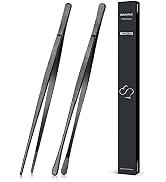 2 Pcs 12-inch Cooking Tweezers Tongs Precision Serrated Tips, Stainless Steel Professional Chef T...