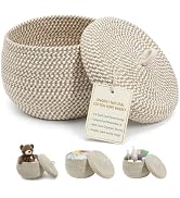 Angoily Storage Basket, 6.6 Quarts Woven Cotton Rope Basket with Lid, 1.6 Gal Small Round Decorat...