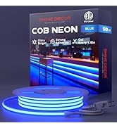 Shine Decor COB LED Neon Rope Light AC110-120V 50ft, 800lm Ultra Bright(Blue), IP65 Waterproof ET...