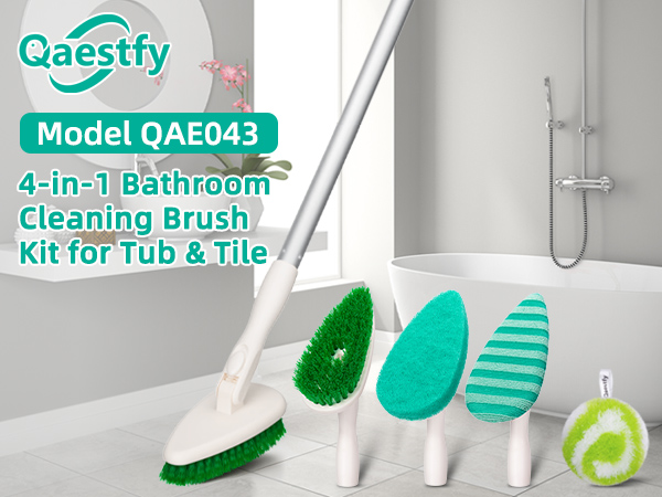 QAE043 Banner 4-in-1 bathroom cleaning brush kit for tub and tile with lonhg handle