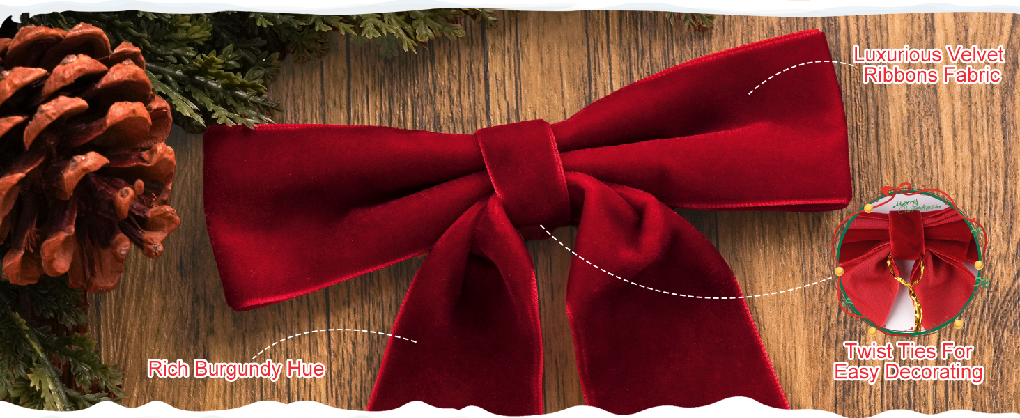 Christmas Decorations Red Velvet Bows Tree Burgundy Home Decor Wreaths Garland Gift Wrapping Wedding