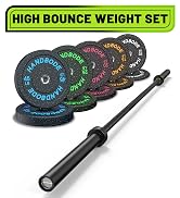 HANDBODE Olympic High-Bounce Bumper Plates Bench Press Barbell Weights Set 2 - Inch, 10-55 lb Rub...