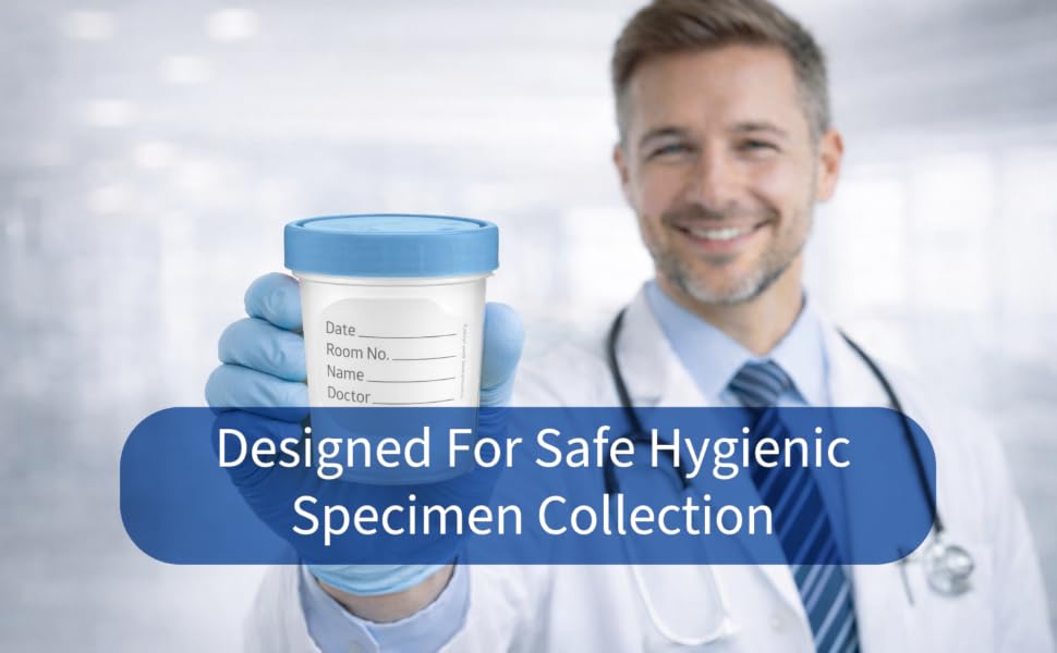 Leak-resistant screw-on lid on Vakly specimen cup to prevent spills during transport & handling