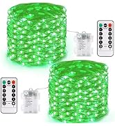 JMEXSUSS 2 Pack Green Fairy Lights Battery Operated, Total 200 LED 66ft Halloween String Lights w...