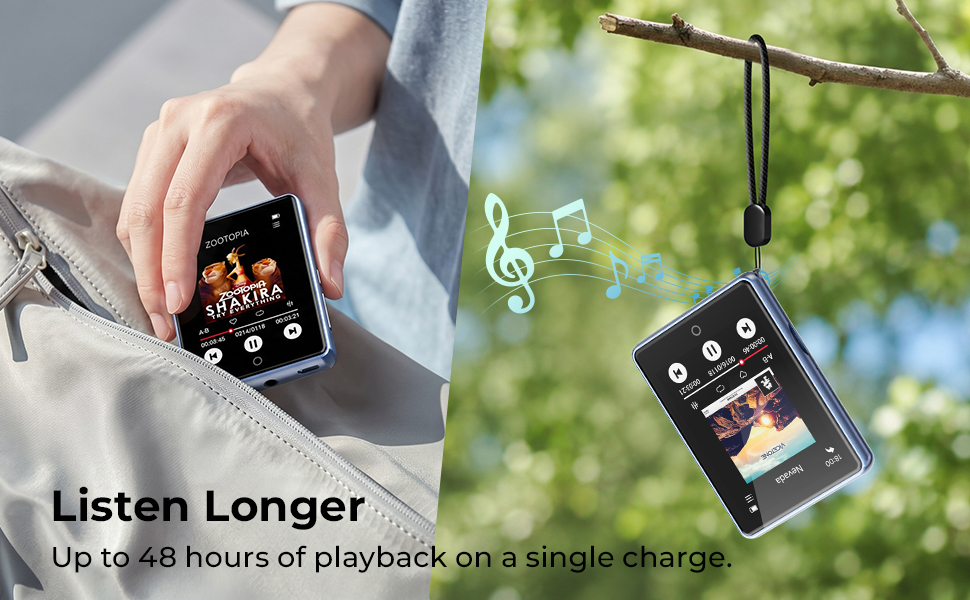 Premium MP3 Player Bluetooth No WiFi Touchscreen Music Player HiFi Sound 48H Battery FM Radio