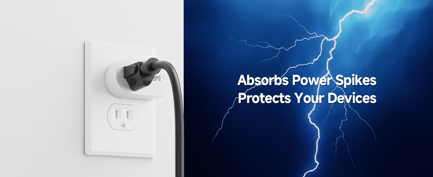 3-Pack Non-Blocking 490 Joules Single Outlet Surge Protector Outlet