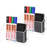 ECHSRT Acrylic Pen Holder 2-Pack With Megnetic, No-Adhesive Embedded Magnets,2-Compartment Dry Er...