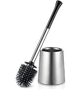 HAMITOR Toilet Bowl Brush Holder Set: Silicone Stainless Steel Deep Cleaning Toilet Cleaner Brush...