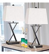 Dott Arts Set of 2 Table Lamps with 2 USB Ports & 1 AC Outlet, 3-Way Dimmable Modern Touch Contro...